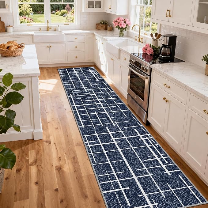 Non Slip Hallway Runner Rug 2.6x12, Modern Distressed Stripe, Washable Extra - Image 3