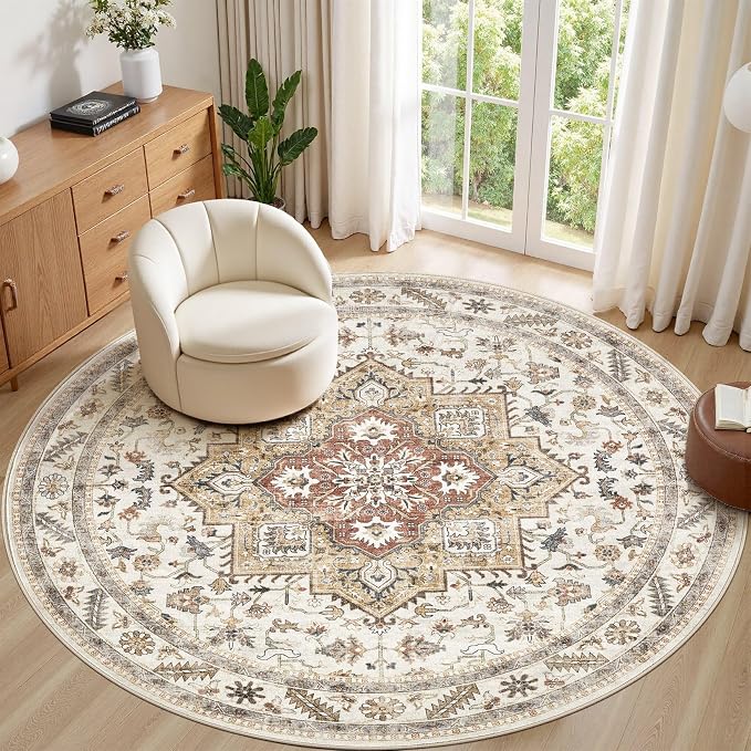 8ft Round Vintage Living Room Area Rug by COTILED