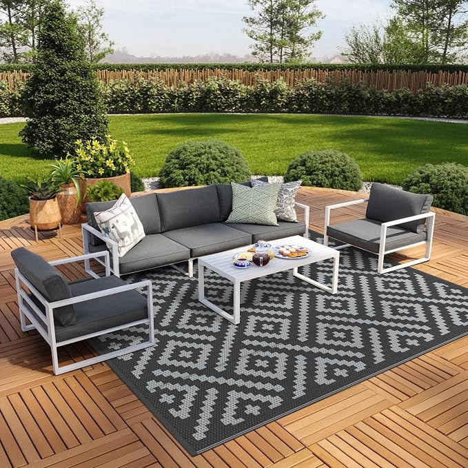 GENIMO Outdoor Rugs 8'x10' Waterproof, Reversible Mats, Area Plastic Straw Rug by GENIMO