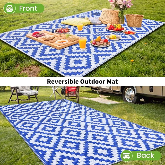 Smiry Waterproof Outdoor Rug 10X14 ft, Reversible Plastic Straw Patio Camping - Image 6