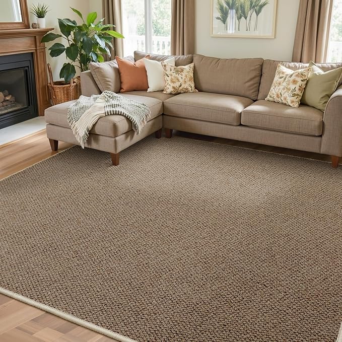 Faux Jute Area Rug 5'x7', Washable & Non-Slip, Taupe | 0.27" Low Pile Easy Jute by Unknown