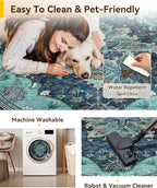 RELEANY Area Rugs Round 5ft Washable Non-Slip, Floral Vintage Distress - Image 4