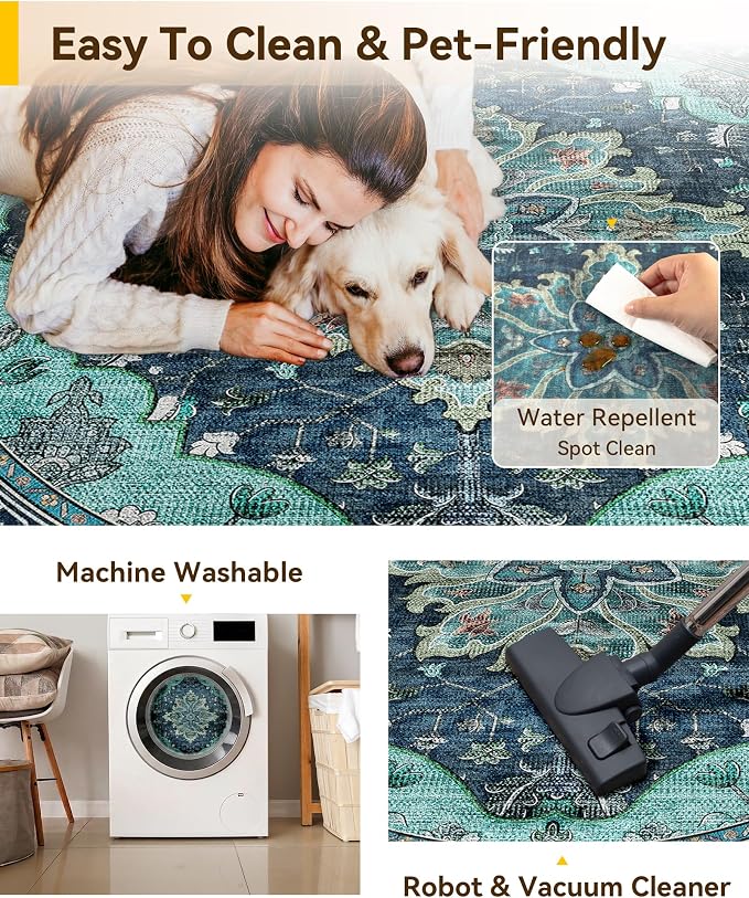 RELEANY Area Rugs Round 6ft Washable Non-Slip, Floral Vintage Distress - Image 5