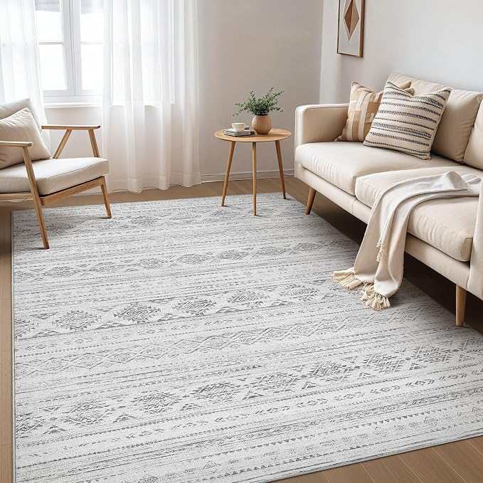 Nakagishi 8x10 Area Rug Living Room: Washable Boho Large Neutral Soft Farmhouse - Image 2