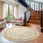 jinchan Zenith Round Rug 6ft Area Rug Soft 6'Round Vintage Floral Rug Non-Slip - Image 3
