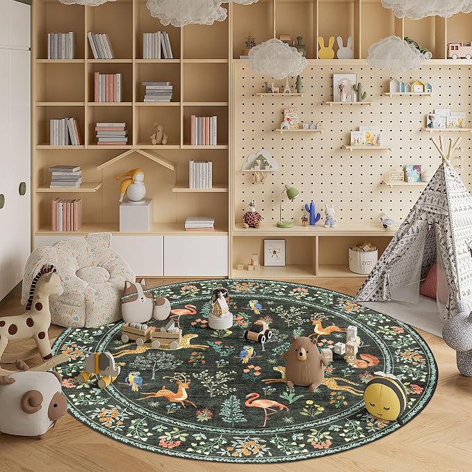 DUKINO 6ft Round Rug for Bedroom, Animal Print Washable Circle Rug - Image 6