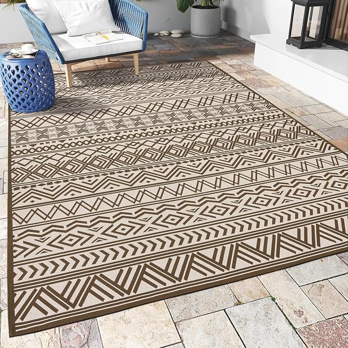 Outdoor Rug Carpet 5x8 ft, Flatweave Textured Outdoor Patio Rug Non Slip Indoor by MontVoo