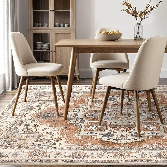 10x12 Washable Area Rug: Vintage Neutral Soft Non Slip Thin Large Floor Carpet - Image 9