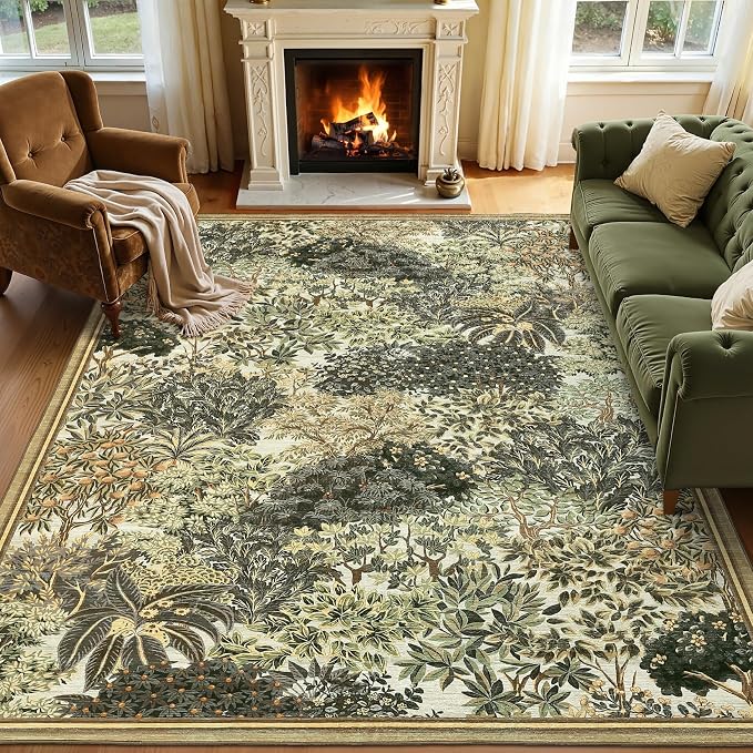 GarveeHome Forest Rugs 5x7, Botanical Low Pile Non Slip Stain Resistance by GarveeHome