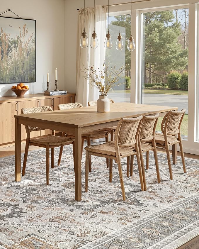 9x12 Vintage Area Rug: Washable Neutral Soft Non Slip Thin Large Floor Carpet - Image 7