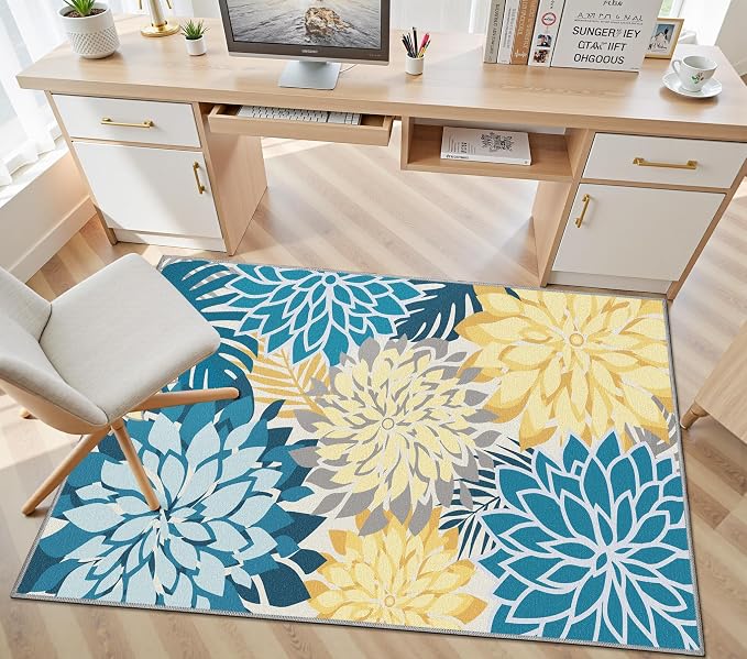 Colorful 3x5 Washable Rug for Living Room Tropical Botanical Modern Floral - Image 3