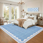 GarveeHome Scalloped 8x10 Rug for Living Room Washable Non-Slip Solid Blue - Image 2