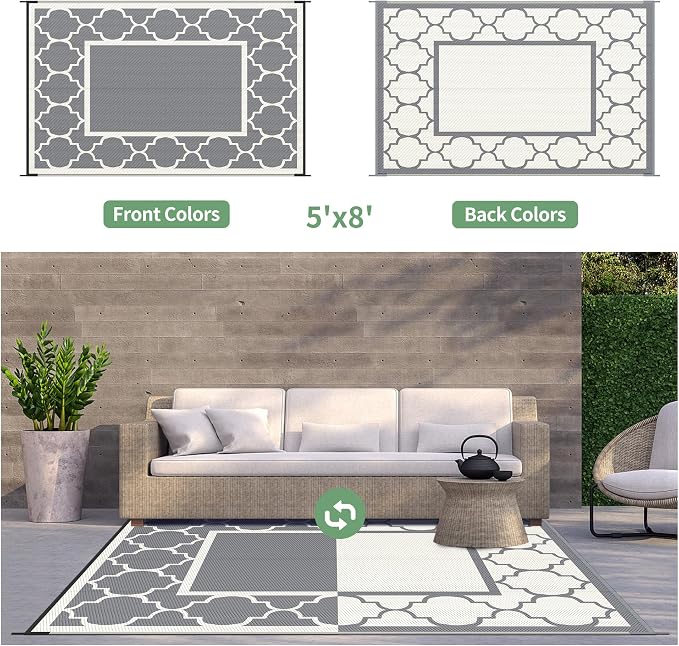 GENIMO 5 ' x 8 ' Outdoor Rug for Patio, Waterproof Indoor Outdoor Plastic Straw - Image 4