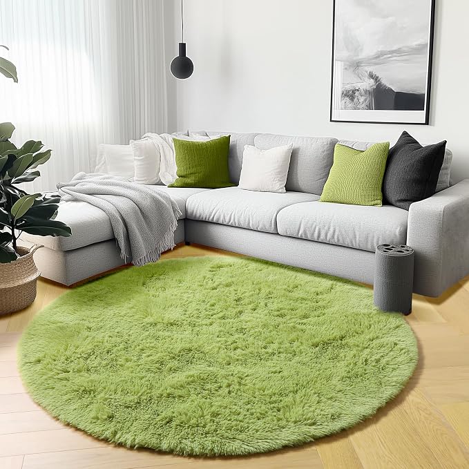 ONASAR Grass Green Round Area Rug 4ft, Soft Bedroom Circle Rugs Floor Mat - Image 5