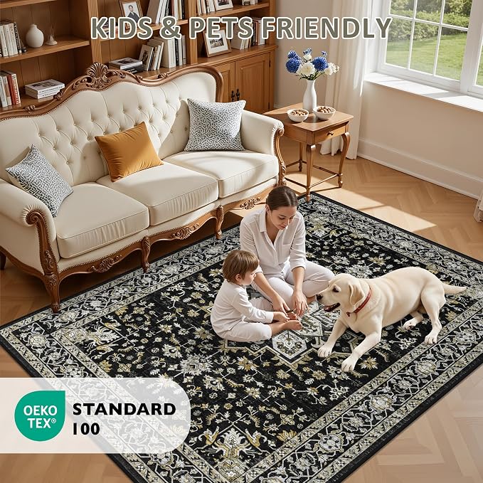 5x7 Area Rugs Living Room Rug: Washable Vintage Boho Medallion Rug No Slip - Image 9