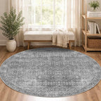 Latte&Fog Round Rug Washable Vintage Non Slip Circle Area Rug | Washable - Image 2