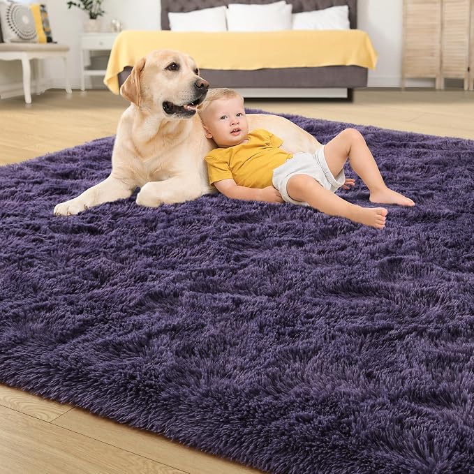 Tepook 5x8 Area Rugs for Living Room, Soft Fluffy Shag Gray Purple Rug for - Image 4