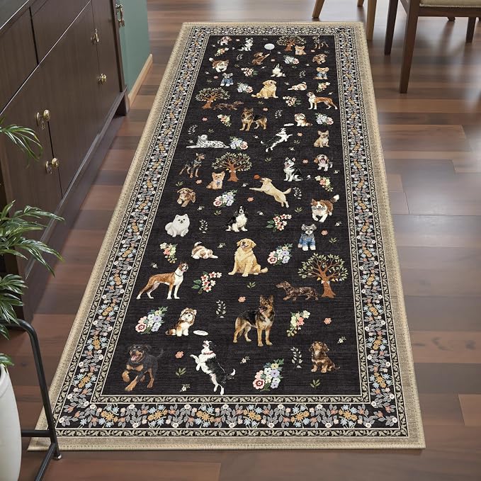 Black Dog Rug Runner for Hallways Kitchen Rug 2x6, Non Slip Washable Rugs by WelcometoBabovid