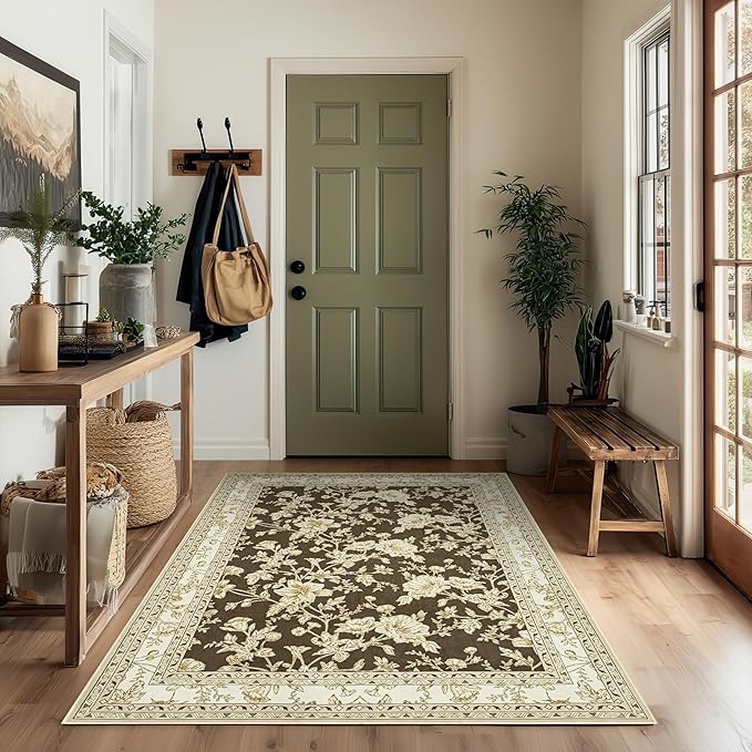 Brown Floral Print Area Rugs for Bedroom Living Room Boho Farmhouse Country - Image 4