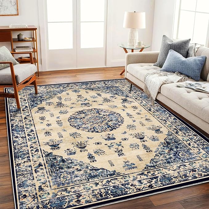 CHAMPLANT Washable Area Rug 9'x12' Retro Boho Design Non-Shedding Easy Care by CHAMPLANT