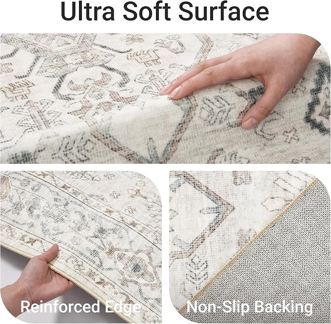 befbee 6x9 Area Rugs for Living Rooms, Stain Resistant Neutral Washable Rugs - Image 3