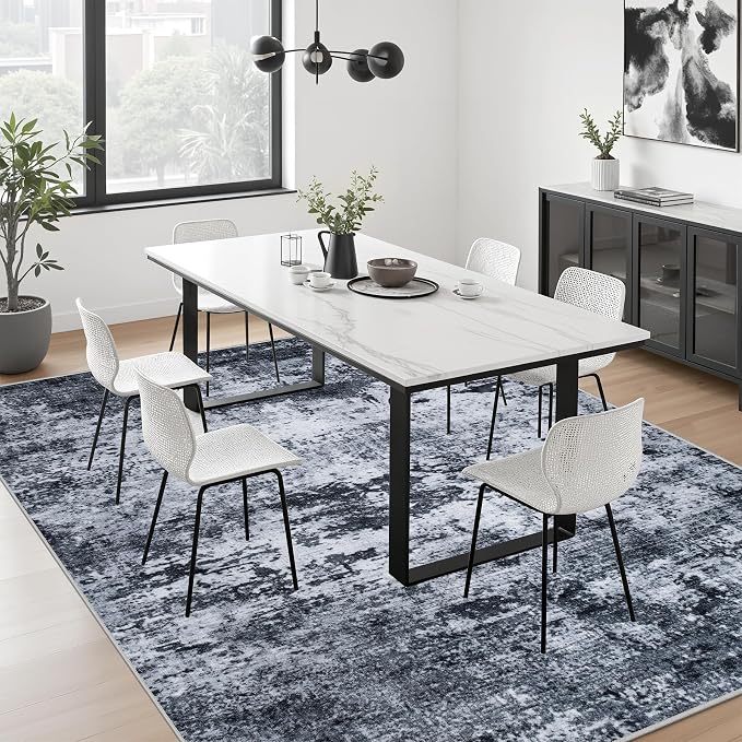 5x5 Area Rug Living Room Rug: Washable Modern Abstract Soft Thin Rug Indoor - Image 4