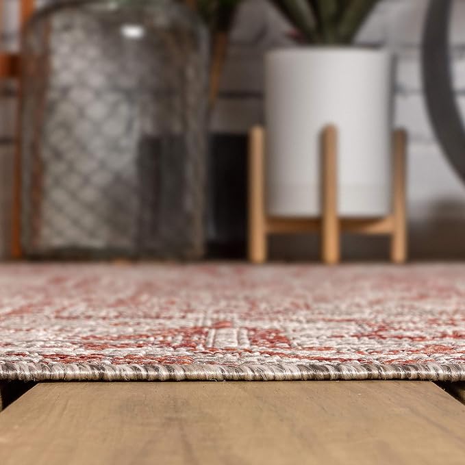 JONATHAN Y Boho Medallion Indoor Outdoor Round Area Rug 9 Ft Red/Taupe - Image 6