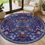 Round Area Rug for Living Room: 4 ft Floral Washable Circle Rug Soft Boho by PLHXFRSoftAreaRugs