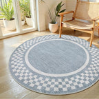 6ft Washable Round Rug for Entryway Modern Checkered Bedroom Circle Rug Non - Image 2