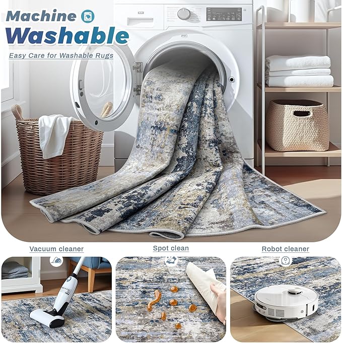 pmtsns Area Rugs 10x14 Living Room: Washable Rug Modern Abstract Neutral Soft - Image 2