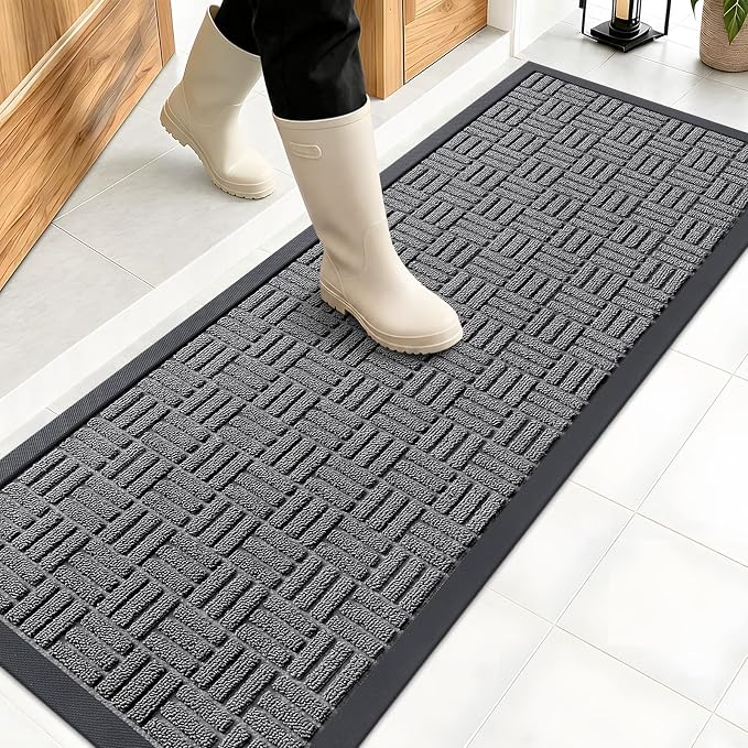 OLANLY Front Door Mat Outside Entrance 47x17, Heavy Duty Sturdy Natural Rubber by OLANLY