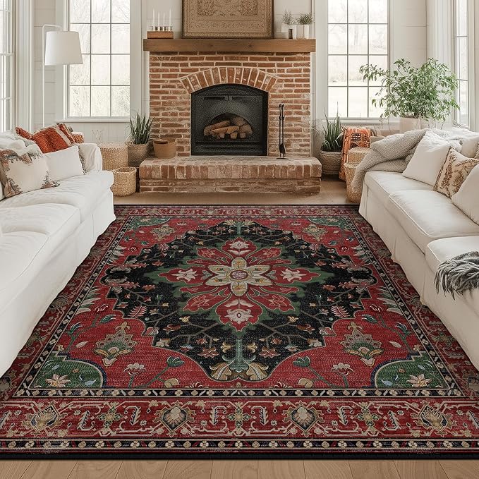 RELEANY Area Rugs Square 8ft Washable Non-Slip, Floral Vintage Distress - Image 2