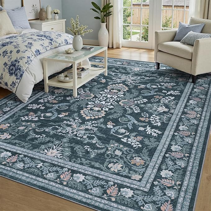 DCX Navy Blue 5x7 Area Rug, Machine Washable Non Slip Stain Resistant Soft by DCXWashableRug