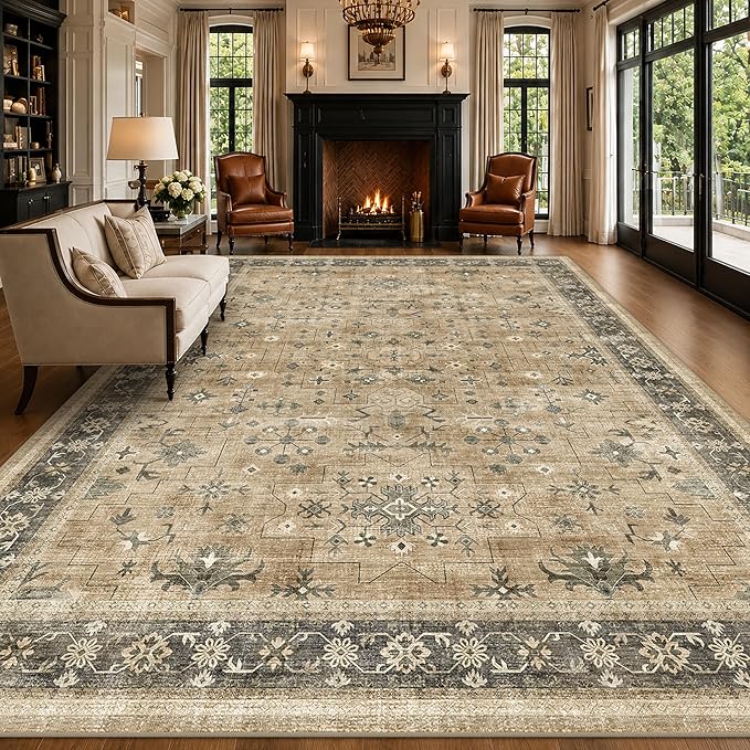 Natural Earthy 7x9 Area Rug for Living Room, Washable Bedroom Carpet, Oriental - Image 8