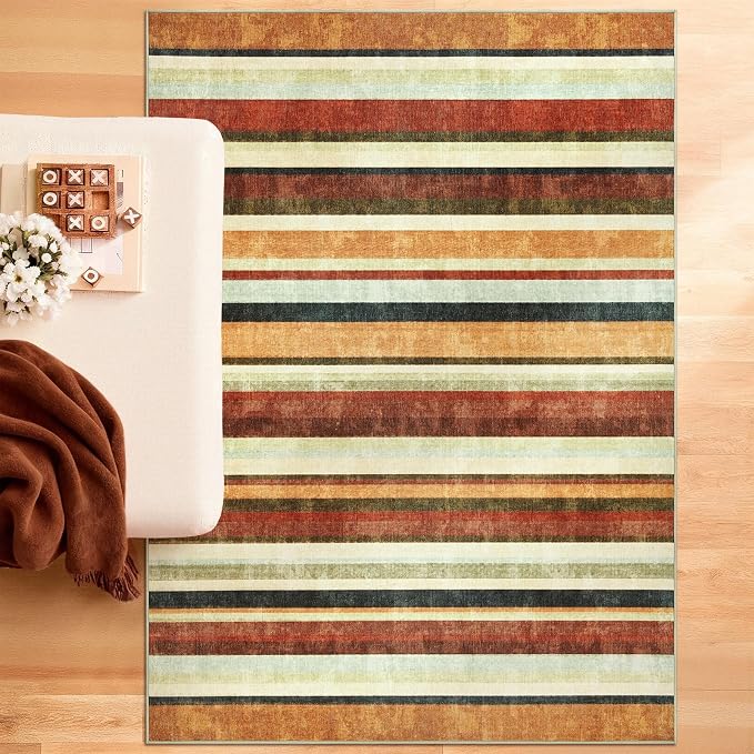 jinchan 5x7 Area Rug Modern Striped Rug Washable Rug Soft Large Indoor Floor - Image 9
