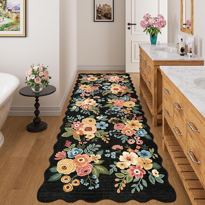 DUKINO 3x8 Washable Runner Rug, Soft Indoor Floral Non Slip Long Runner Rug - Image 3