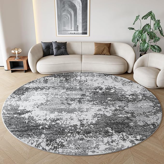 Washable 5 FT Round Rug Grey Circle Area Rugs - Image 7