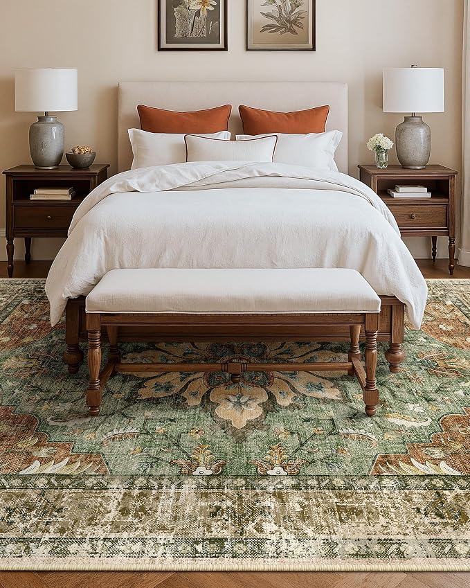 RELEANY Area Rugs Large 10'x14' Washable Non-Slip, Floral Vintage Distress - Image 4