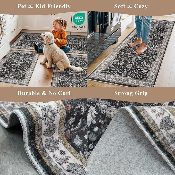 2x8ft Kitchen Rug Runners Washable Non Slip – Boho Floral Carpet Runner - Image 5