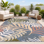 JONATHAN Y Tropics Palm Leaves Indoor Outdoor Area Rug 3x5 Dark Blue/Multi by JONATHANY