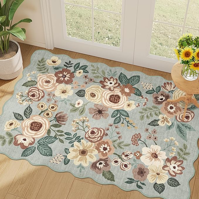 DUKINO 2x3 Entryway Rug, Floral Washable Indoor Door Mat by DUKINO