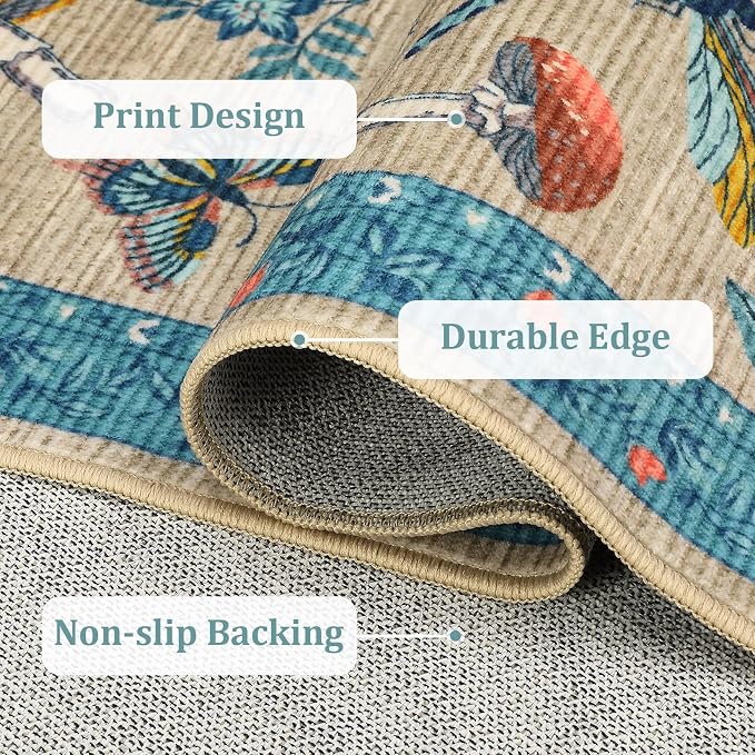 Mushroom Insect 2x6 Runner Rug for Hallway Washable Kitchen Rugs Non Slip - Image 6