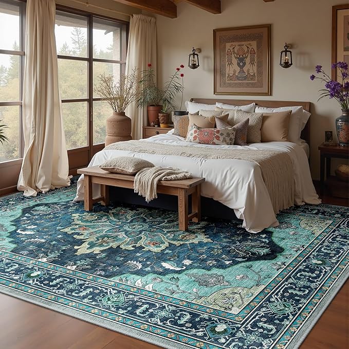 RELEANY Area Rugs Large 10'x14' Washable Non-Slip, Floral Vintage Distress - Image 3