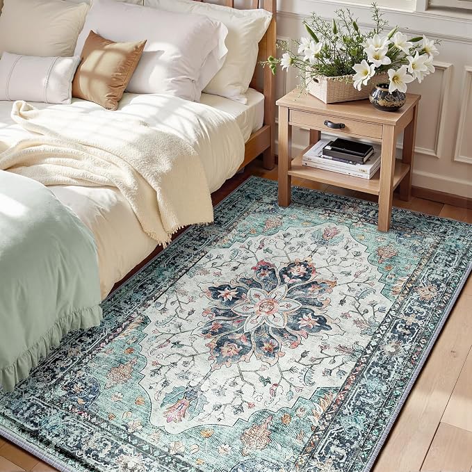 RELEANY Area Rugs 6'x9' Washable Non-Slip, Floral Vintage Distress Medallion - Image 9