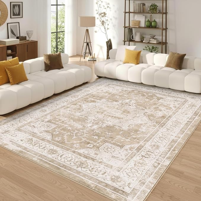 6x9 Area Rug for Living Room-Vintage Farmhouse Boho Floral Neutral Washable - Image 6