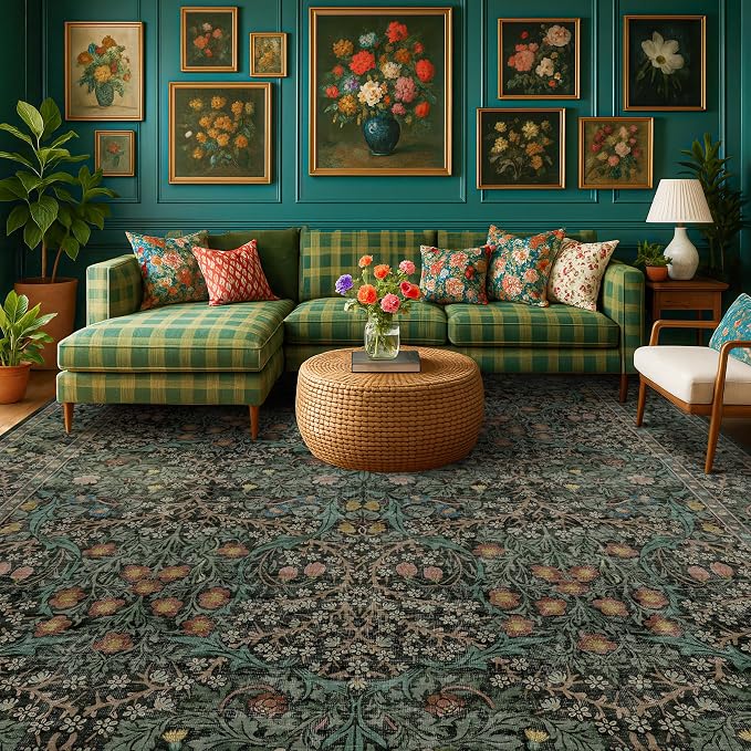 Washable Dark Green 10x12 Rug for Living Room - Image 4