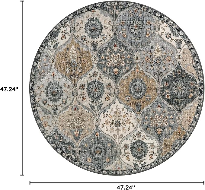 Lahome Moroccan Washable Round Rugs, Soft Vintage Round Rug 4ft, Distress - Image 2