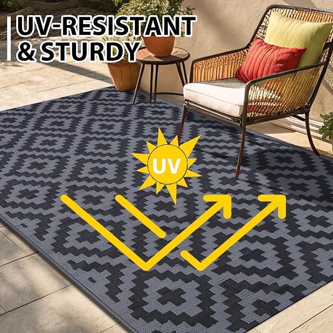 Smiry Waterproof Outdoor Rug 5x8ft, Reversible Plastic Straw Patio Camping Rugs - Image 4