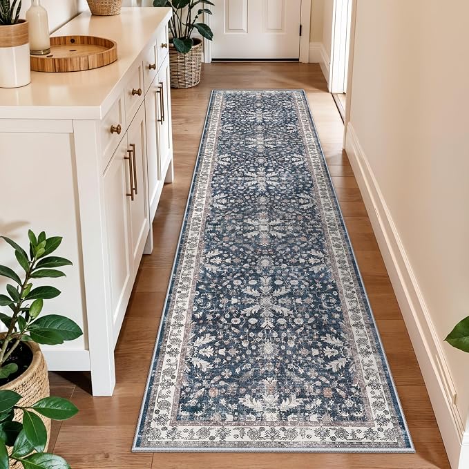 2x8ft Washable Non Slip Kitchen Rugs – Boho Floral Stain-Resistant Low-Pile by BYYVOORugsforYourHome