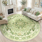 RELEANY Area Rugs Round 8ft Washable Non-Slip, Floral Vintage Distress by RELEANY